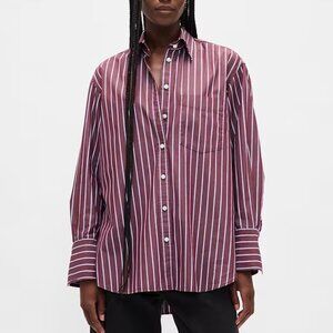 Gap Cotton Poplin Big Shirt in Burgundy Stripe (size Petite XS) - NEW with tags